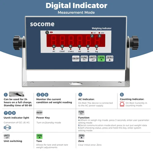 Miniatura 5 de Báscula industrial de suelo de 36 x 36 pulgadas, báscula de almacén de alta resistencia con indicador digital, báscula de palé precisa para pesaje