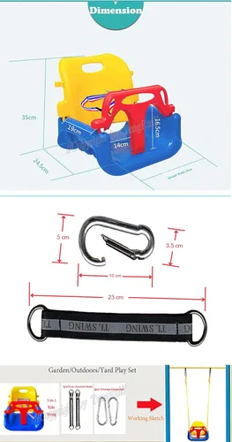 Miniatura 7 de Columpio desmontable 3 en 1 para niños pequeños a adolescentes que juegan al aire libre (silla azul con ganchos a presión)
