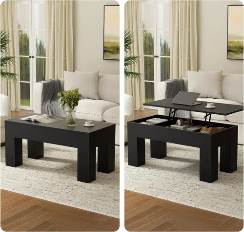 Miniatura 5 de FABATO Mesa auxiliar elevable de 41.7 pulgadas, mesa auxiliar rectangular de madera con almacenamiento oculto, mesa central grande de altura