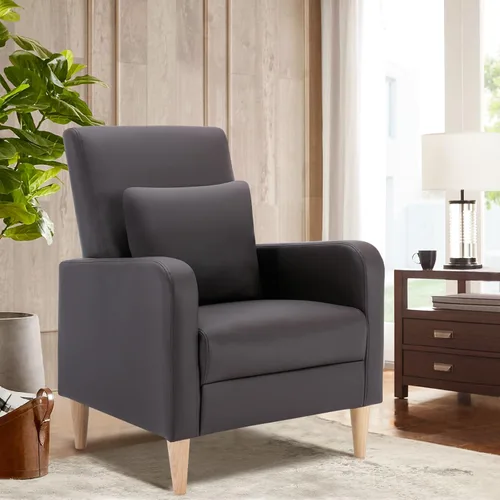 Miniatura 13 de COLAMY Mid-Century - Silla decorativa tapizada moderna con almohada trasera y patas de madera maciza, sillón acogedor de tela para sala de estar