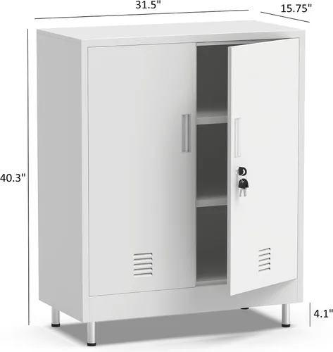 Miniatura 3 de JINGUR Armario de almacenamiento de metal con puertas de bloqueo y 2 estantes ajustables, armario de almacenamiento con cerradura para oficina