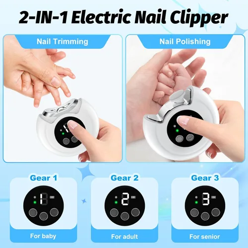Miniatura 4 de Cortaúñas eléctrico, cortaúñas para bebés con lima y 3 velocidades, recortador de uñas eléctrico para bebés con luz LED y caja de almacenamiento