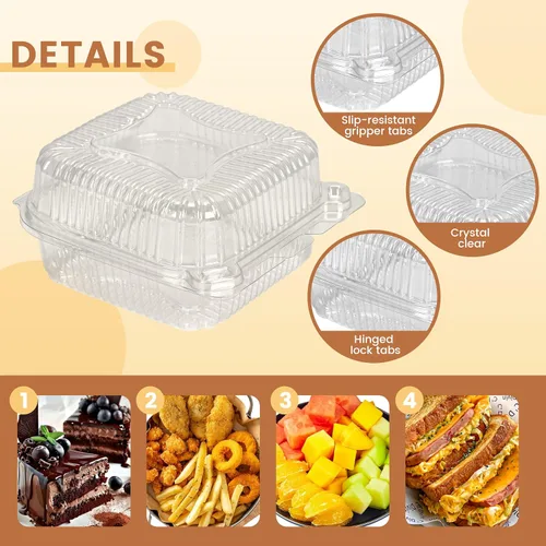 Miniatura 4 de NPLUX 25 Pack de Envases Desechables con Bisagras de Plástico Transparente y Engrosado para Llevar Alimentos, Recipientes para Tartas con Tapa, 5.8