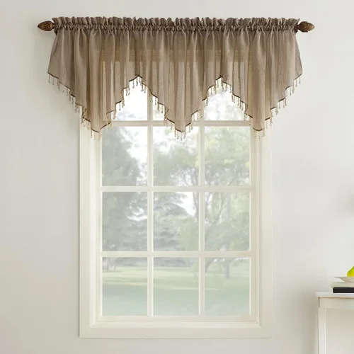 No. 918 Erica - Juego de 3 cortinas de gasa triturada con cuentas transparentes con bolsillo para cortinero Beige pardo