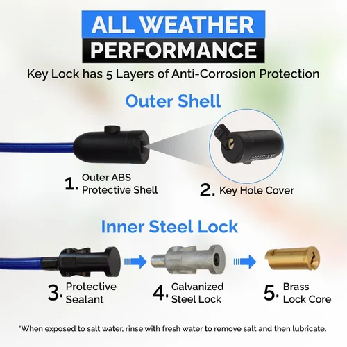 Miniatura 3 de DocksLocks Cable de seguridad en espiral con cerradura de llave (5 pies, 10 pies, 15 pies, 20 pies o 25 pies de longitud), protección antirrobo