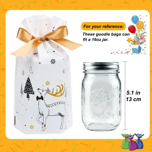 Miniatura 3 de HRX Package 50 bolsas de regalo de Navidad, 5.8 x 9 x 2.4 pulgadas, con cordón, bolsas de dulces, bolsas de regalo de fiesta para galletas Blanco
