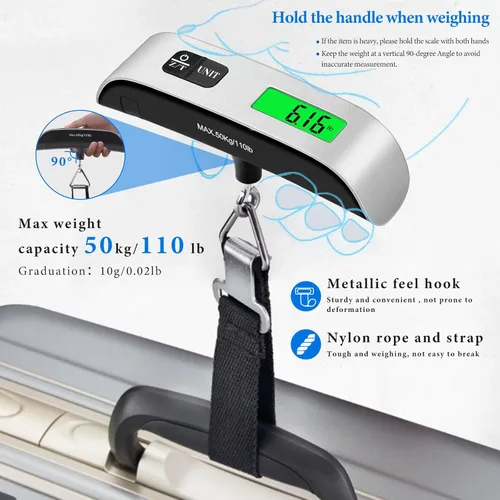 Miniatura 4 de Báscula de equipaje, báscula de equipaje de 110 libras con funciones de conmutación de 4 unidades y pantalla LED, báscula de equipaje digital
