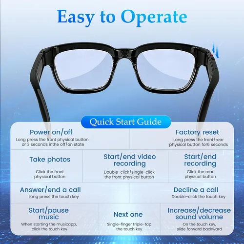 Miniatura 7 de Lentes inteligentes AI con cámara de 8 MP, grabación de video de 1080P y fotos HD para hombres y mujeres, gafas Bluetooth de audio de oído abierto