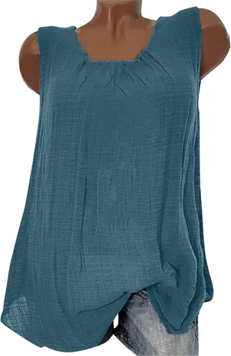 Miniatura 2 de XOWRTE Cotton Linen Tank Top for Women Loose Fit Sleeveless Round Neck Tops Dressy Casual Flowy Cami Shirts Blouse