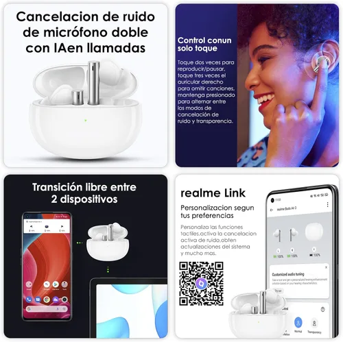 Miniatura 7 de realme Buds Air 3 - Auriculares inalámbricos, cancelación activa de ruido, controlador dinámico de graves de 0.394 pulgadas, hasta 30 horas