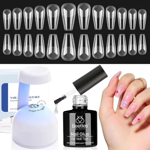 Miniatura 21 de Beetles - Kit de extensión de uñas de gel fácil con 500 puntas de uñas en forma de ataúd 5 en 1, base de pegamento de uñas y lámpara LED innovadora