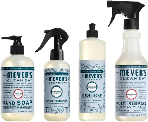 Mrs. MEYER'S Clean Day Snowdrop Collection, aroma floral de invierno con aceites esenciales, paquete de limpieza que incluye ambientador de