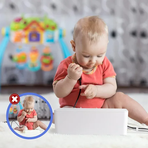 Miniatura 6 de Caja organizadora de cables, juego de tres, cubierta de alimentación, soporte de cables, protector contra sobretensiones para escritorio (negro)