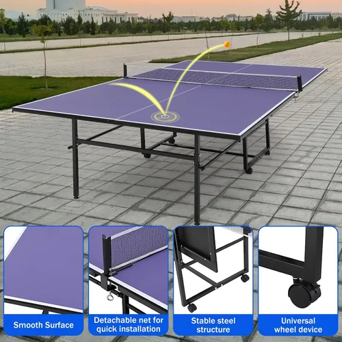 Miniatura 5 de Mesa de ping pong portátil, 9 pies mesa de tenis de mesa profesional para interiores y exteriores con red para adultos/adolescentes, 2 paletas
