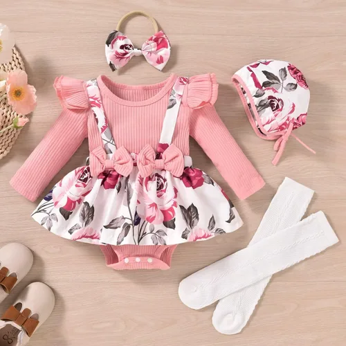 Miniatura 91 de Unutiylo Ropa de bebé recién nacida prematura con tirantes, traje de otoño e invierno, traje de manga larga con volantes