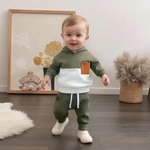 Miniatura 118 de Conjunto de ropa de otoño e invierno para bebé y niño, sudadera larga con capucha y pantalones para niños pequeños, 6, 12, 18, 24 meses, 2T