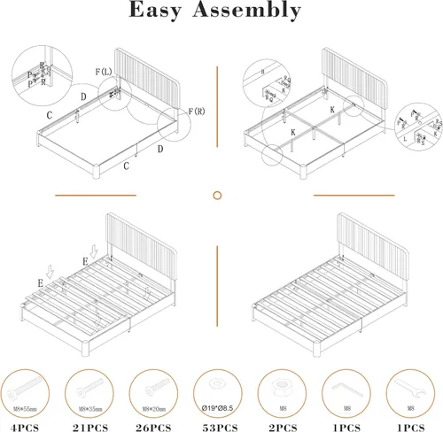 Miniatura 9 de Vipbear Base de cama de tamaño matrimonial con heaboard, marco de cama tapizado de terciopelo de lujo con soporte de listones de madera, bajo