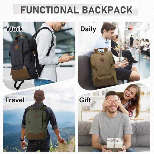 Miniatura 7 de Kasqo Mochila para laptop de 15.6 pulgadas, impermeable, antirrobo, negocios, viajes, universidad, bolsa de mano con puerto de carga USB para Negro