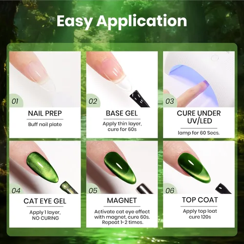 Miniatura 8 de Beetles Forest Flame - Esmalte de uñas de gel verde ojo de gato, 0.5 onzas líquidas, esmalte de gel verde ojo de gato con purpurina magnética H