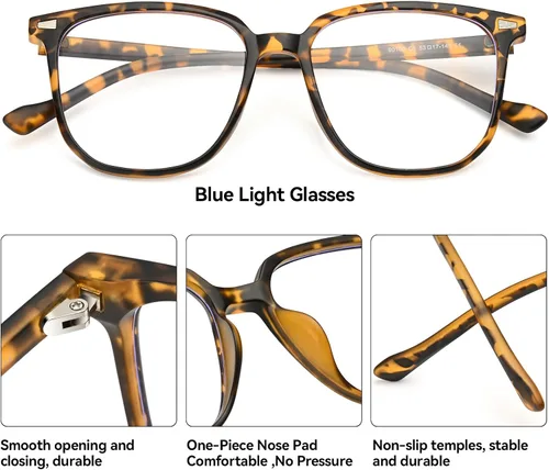 Miniatura 3 de Dollger Lentes de luz azul para mujer, lentes de bloqueo de luz azul retro para computadora, marco de lentes para hombre tortuga