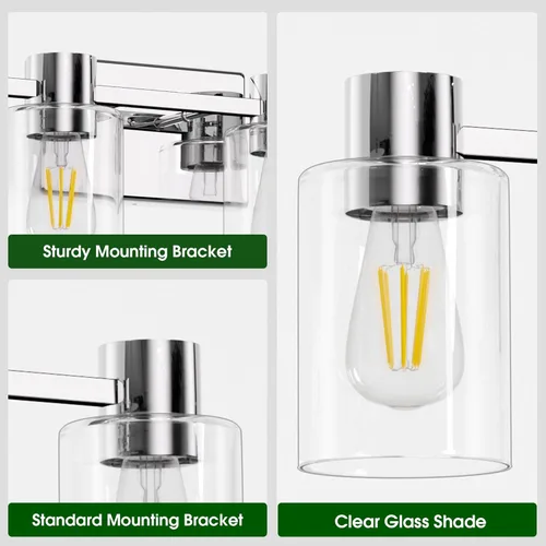 Miniatura 3 de Lámparas de tocador modernas de 4 luces sobre el espejo, lámparas de baño cromadas, luces de tocador, aplique de pared con pantalla de vidrio Cromo