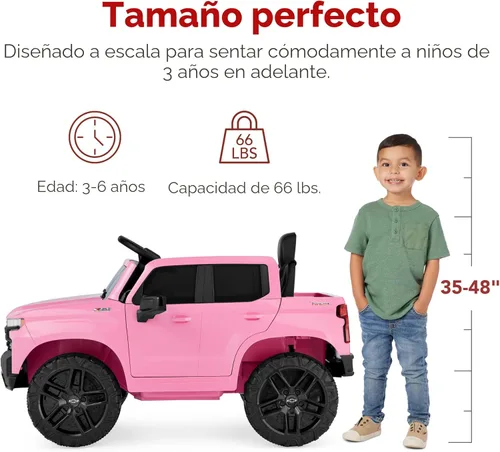 Miniatura 4 de Best Choice Products Camión Chevrolet Silverado con licencia de 12 V, juguete eléctrico para automóvil con control remoto para padres, Rosa