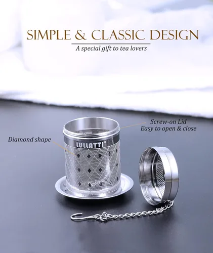 Miniatura 6 de Infusor de Té (1 Paquete), Colador de Té de Hojas Sueltas de Malla Extra Fina con Patrón de Diamante y Cadena Larga Extendida, Colador de Bola de Té