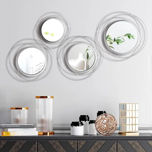 Miniatura 9 de Hicarer 4 piezas de espejo circular redondo decorativo moderno anillo de arte de pared espejo de metal montado en la pared para dormitorio, sala