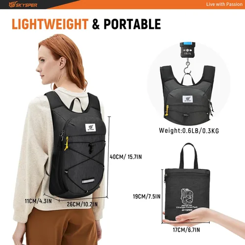 Miniatura 4 de SKYSPER Mochila de senderismo plegable - Mochilas de viaje transpirables pequeñas y ligeras de 10L/15L
