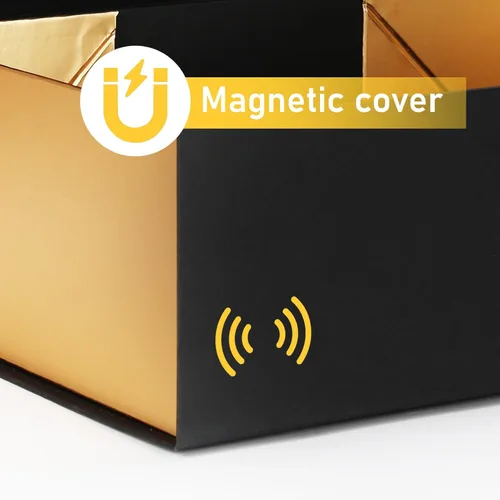 Miniatura 4 de Ditwis Caja de regalo de 12x9x4 pulgadas con tapa de cierre magnético, caja magnética negra y dorada para boda, propuesta de padrinos y damas