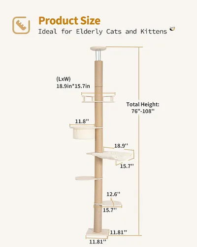 Miniatura 7 de Aechonow Árbol para gatos de piso a techo de 9 pies para gatos grandes, hamaca de 5 pulgadas de profundidad para gatitos de interior, torre