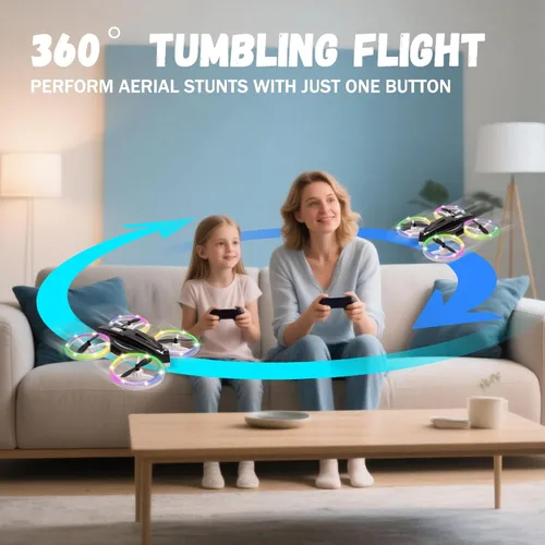 Miniatura 3 de Mini dron de juguete para niños, dron controlado a distancia, cuadricóptero con retención de altitud y modo sin cabeza, protección completa