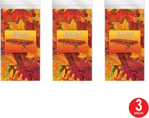 Miniatura 2 de Beistle Mantel de hojas de otoño, 54 x 108 pulgadas, 3 piezas, mantel de plástico, mantel rectangular