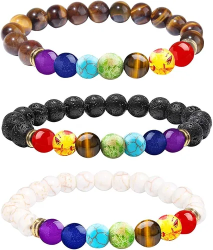 ONESING 2-12 Pcs Chakra Bracelets for Women Lava Rock 7 Chakras Crystals and Healing Stones Bracelets 8mm Crystal Bracelets Yoga Beaded Bracelets