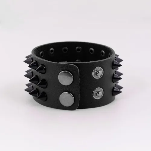Miniatura 2 de Eigso Juego de pulseras de cuero punk para hombres y mujeres, estilo retro de los años 80, estilo motociclista, remaches, remaches, para hombre