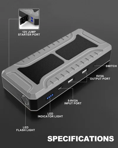 Miniatura 5 de Arrancador de coche, batería de pico de 4000 A (para todo gas o hasta 10 L de diesel), batería portátil de refuerzo de batería, caja de salto