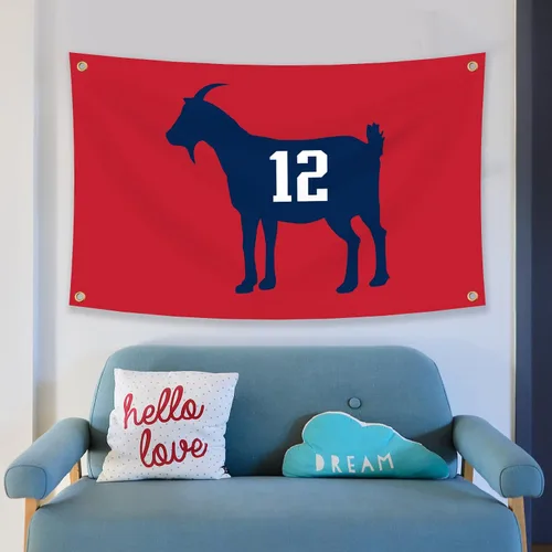 Miniatura 3 de Tom Brady #12 Bandera de cabra de 3 x 5 pies, divertido póster duradero de pared de cueva de hombre con 4 ojales de latón. Esta hermosa pancarta