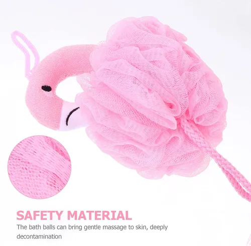 Miniatura 7 de Beaupretty Bolas de baño de flamenco para niños, paquete de 3 esponjas de baño de dibujos animados, esponjas suaves para la ducha, masaje de piel