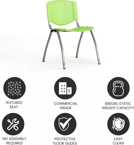 Miniatura 6 de BizChair Casa y Oficina Silla de Pila de Plástico Verde con Respaldo Perforado - Silla de Invitados