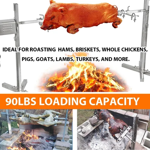Miniatura 4 de iMeshbean Kit de parrilla eléctrica para barbacoa, 90 libras de acero inoxidable, barra asadora de asador, asador de asador, kit de barbacoa