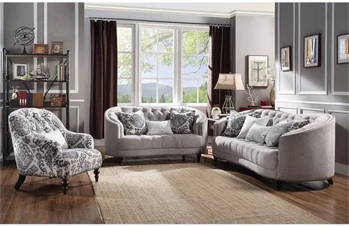 Miniatura 3 de ACME Saira - Sofá de dos plazas con 3 almohadas en tela gris claro
