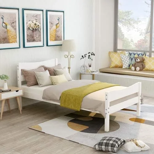 Miniatura 10 de anwickjeff Base de cama individual de madera moderna con cabecero, marco de cama de plataforma tamaño individual, camas individuales, cama