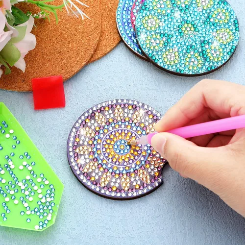 Miniatura 6 de Sinmoe 4 posavasos de auto con diseño de mandala, para bebidas, kit de pintura de diamantes, estilo mandala para adultos, principiantes, suministros