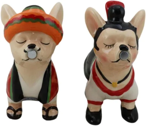 Miniatura 6 de Ebros Chi Chi Chi Kissing Mexicano Chihuahua Mascota Perro con sombrero y serape pareja salero y pimentero Set de figuras de cerámica para fiesta