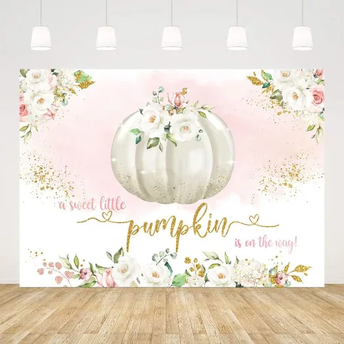Miniatura 2 de Sendy Telón de fondo de calabaza de otoño de 7 x 5 pies para niña, una dulce calabaza está en camino, fondo de fotografía de baby shower, rubor rosa