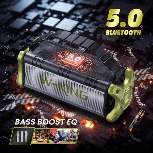 Miniatura 6 de Altavoces Bluetooth, W-KING Altavoz Bluetooth portátil fuerte de 50 W de graves profundos, IPX6 impermeable para exteriores con sonido estéreo Verde