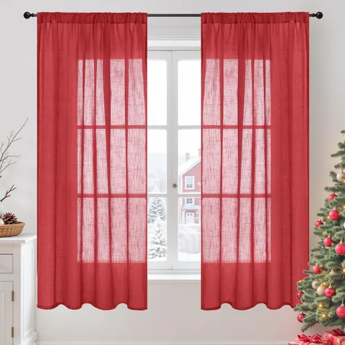 Miniatura 17 de BGment Cortinas de lino café de 30 pulgadas de largo para ventana pequeña, cortinas de media ventana beige semitransparentes ligeras con bolsillo