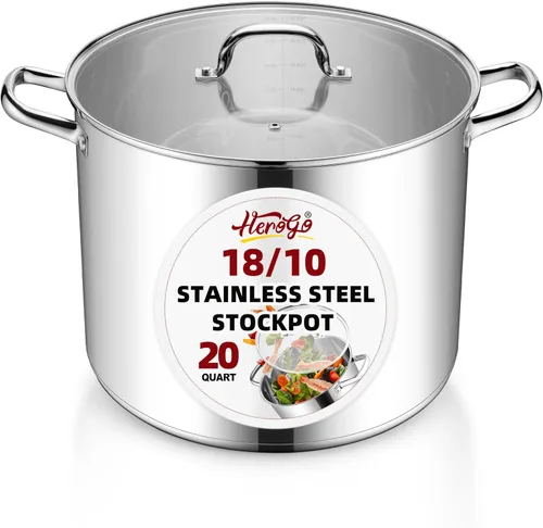 Miniatura 15 de Herogo Olla de acero inoxidable 18/10 de 12 cuartos de galón con tapa, olla grande y resistente compatible con cocinas eléctricas, de gas