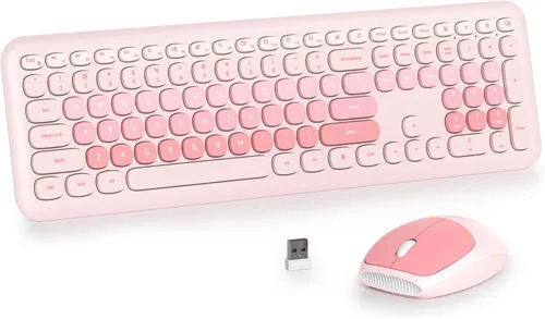 Miniatura 22 de Combo de teclado y mouse inalámbricos de 104 teclas, tamaño completo, color azul con teclas redondas silenciosas, ideal para portátiles y Azul blanco
