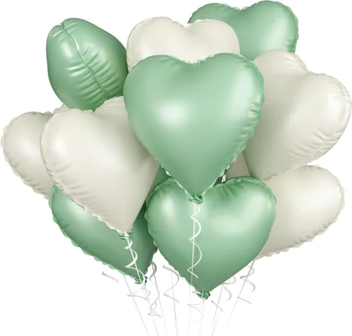Miniatura 39 de Globos de corazón azul bebé, 10 piezas de globos en forma de corazón azul claro y blanco pastel, globos de papel de aluminio blanco arena crema